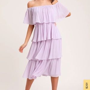 Lulu’s Gala Ready Lavender Off-the-Shoulder Ruffle Midi Dress Tiered